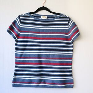 Vintage Talbots blue striped L cotton short sleeve sweater